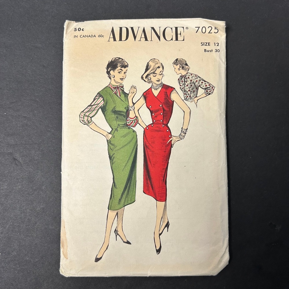 Vintage 50's Advance 7025 Jumper Blouse Sewing Pattern Misses Size 12 Bust 30
